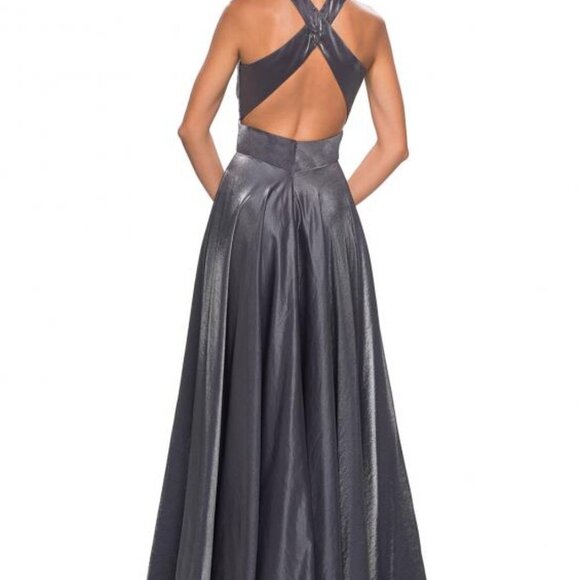NWT La Femme 27151 Satin Prom Dress Platinum Size 4 - Picture 2 of 7